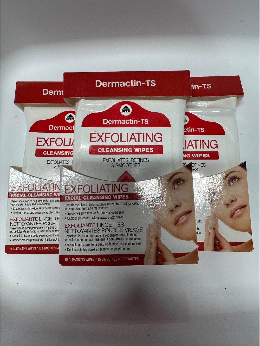Dermactin-TS Exfoliating Cleansing Wipes Facial Skin Care 15 Count Pack